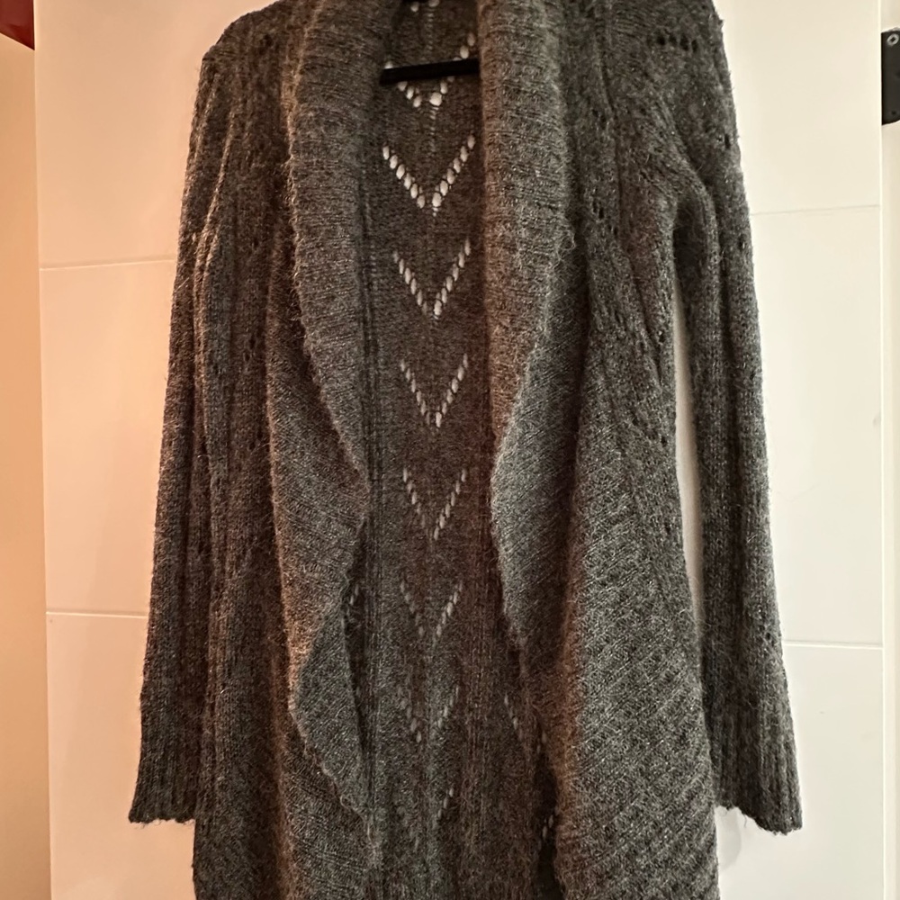 Gray Chunky Knit Cardigan Sweater